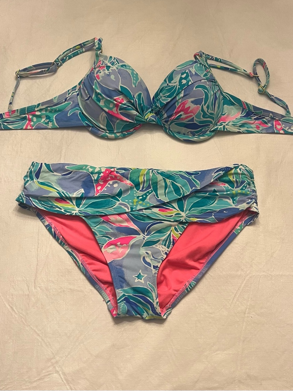 Lilly Pulitzer Teal Floral Underwire Bikini with Pink Lining